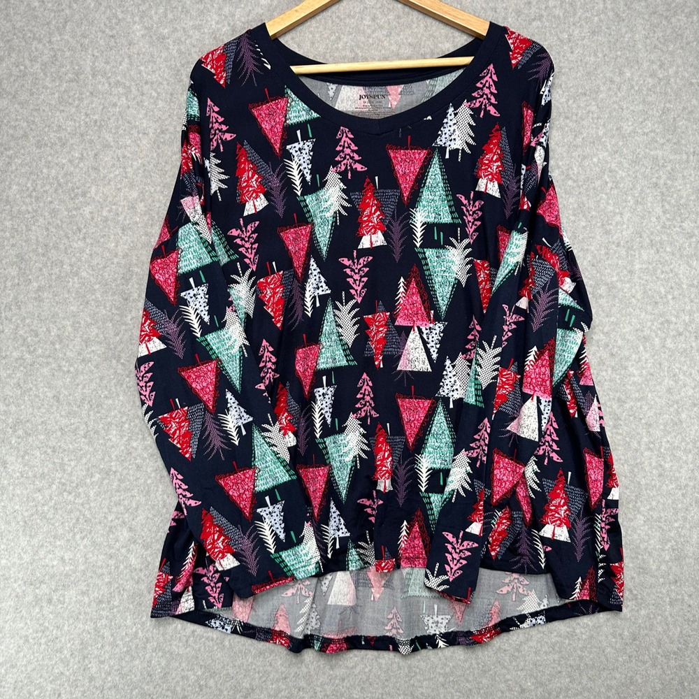 JOYSPUN Women's 3X Long Sleeve Crew Neck Christmas Tree Print Tunic Top NEW